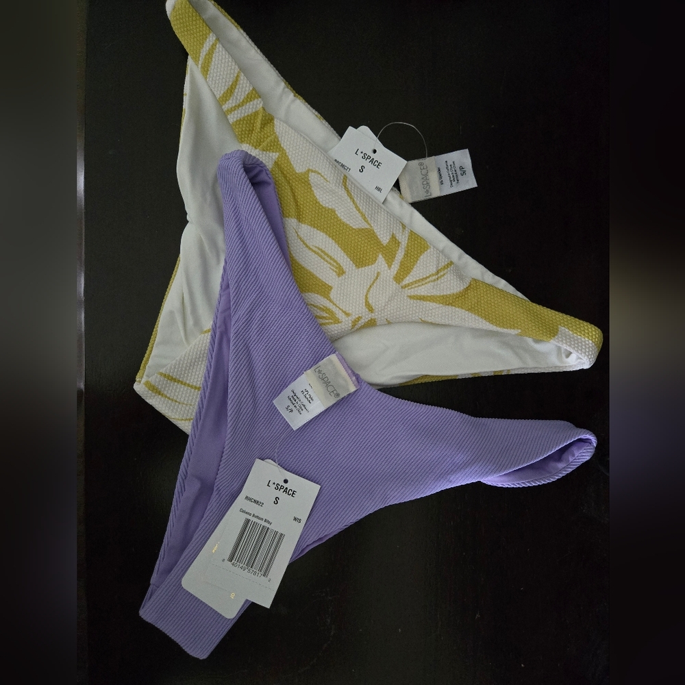 👙🌞⛱️ NWT L*Space Women's Purple and Yellow & White Textured Bottoms